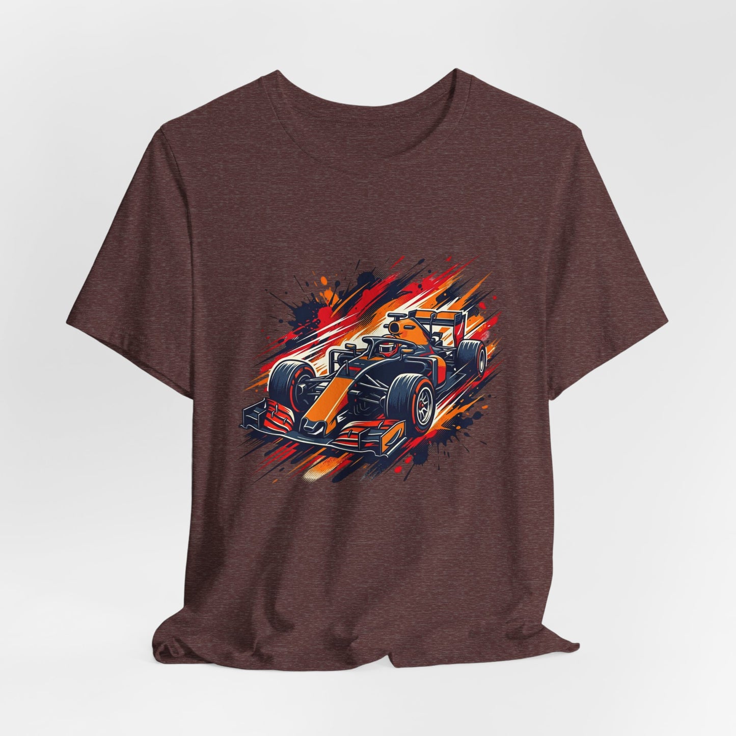 Orange Race Car Tee | Formula Racing Graphic T-ricou Personalizat Formula Racing Red Storm | Bella Canvas® 3001 100% Bumbac Premium Unisex