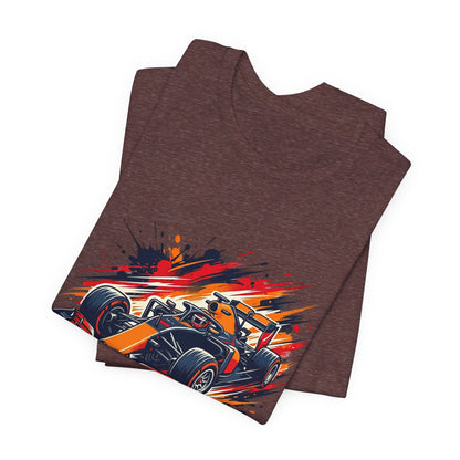 Orange Race Car Tee | Formula Racing Graphic T-ricou Personalizat Formula Racing Red Storm | Bella Canvas® 3001 100% Bumbac Premium Unisex