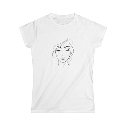 Minimal Line Art Woman Face Tee | Feminine Portrait Tricou Damă Softstyle Premium 100% Bumbac – Tricou Feminin Modern cu Design Elegant și Confort Premium