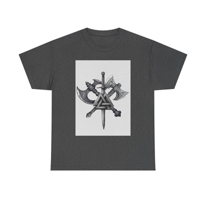 Valknut Viking Axe and Sword T-Shirt | Norse Rune Knotback Tee