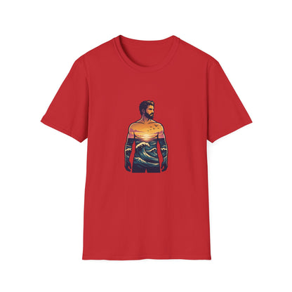 Sunset Surf Silhouette T-Shirt | Ocean Wave Man Tricou Personalizat Gildan 64000 – Bumbac Premium, Fit Modern & Confort Zilnic
