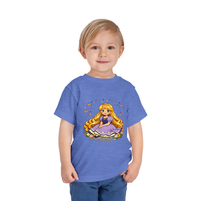 Long-Haired Princess Sitting Tee | Cute Fairy Tale Toddler ShirtTricou Personalizat Fetițe Prințesă cu Păr Blond | 100% Bumbac Premium Bella Canvas® 2T–5T