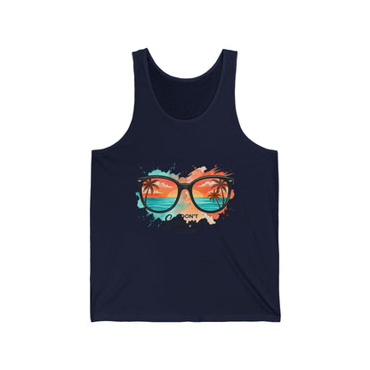 Summer Sunglasses Tank | Beach Sunset Palm Tree GraphicMaiou Damă Premium „Summer Never Sleeps” – 100% Bumbac Airlume, Design Artistic cu Ochelari și Vibe Tropical
