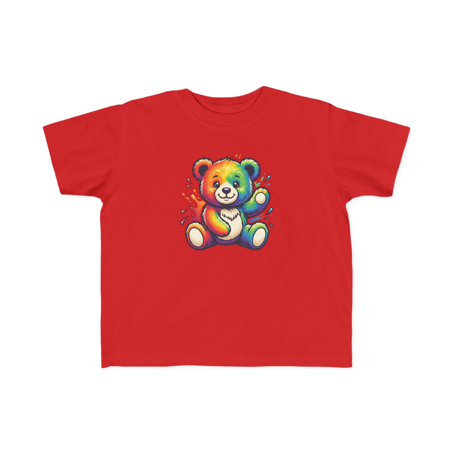 Rainbow Watercolor Teddy Bear Toddler Tee | Cute Kids Tricou Personalizat Copii Ursuleț Colorat | 100% Bumbac Premium | Tricou Băieți 2–6 Ani | Print Expresiv