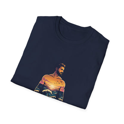 Sunset Surf Silhouette T-Shirt | Ocean Wave Man Tricou Personalizat Gildan 64000 – Bumbac Premium, Fit Modern & Confort Zilnic