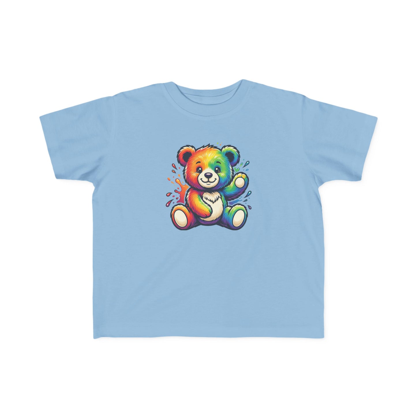 Rainbow Watercolor Teddy Bear Toddler Tee | Cute Kids Tricou Personalizat Copii Ursuleț Colorat | 100% Bumbac Premium | Tricou Băieți 2–6 Ani | Print Expresiv