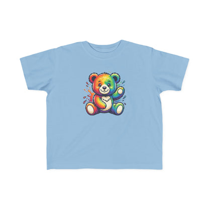 Rainbow Watercolor Teddy Bear Toddler Tee | Cute Kids Tricou Personalizat Copii Ursuleț Colorat | 100% Bumbac Premium | Tricou Băieți 2–6 Ani | Print Expresiv