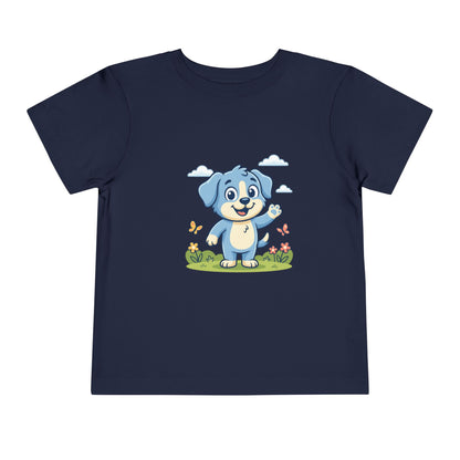 Blue Puppy Cartoon Toddler Tee | Cute Dog IllustrationTricou Personalizat Copii Bella Canvas® – 100% Bumbac Premium pentru Băieți și Fetițe 2T–5T | Tricou Personalizat Confortabil și Colorat