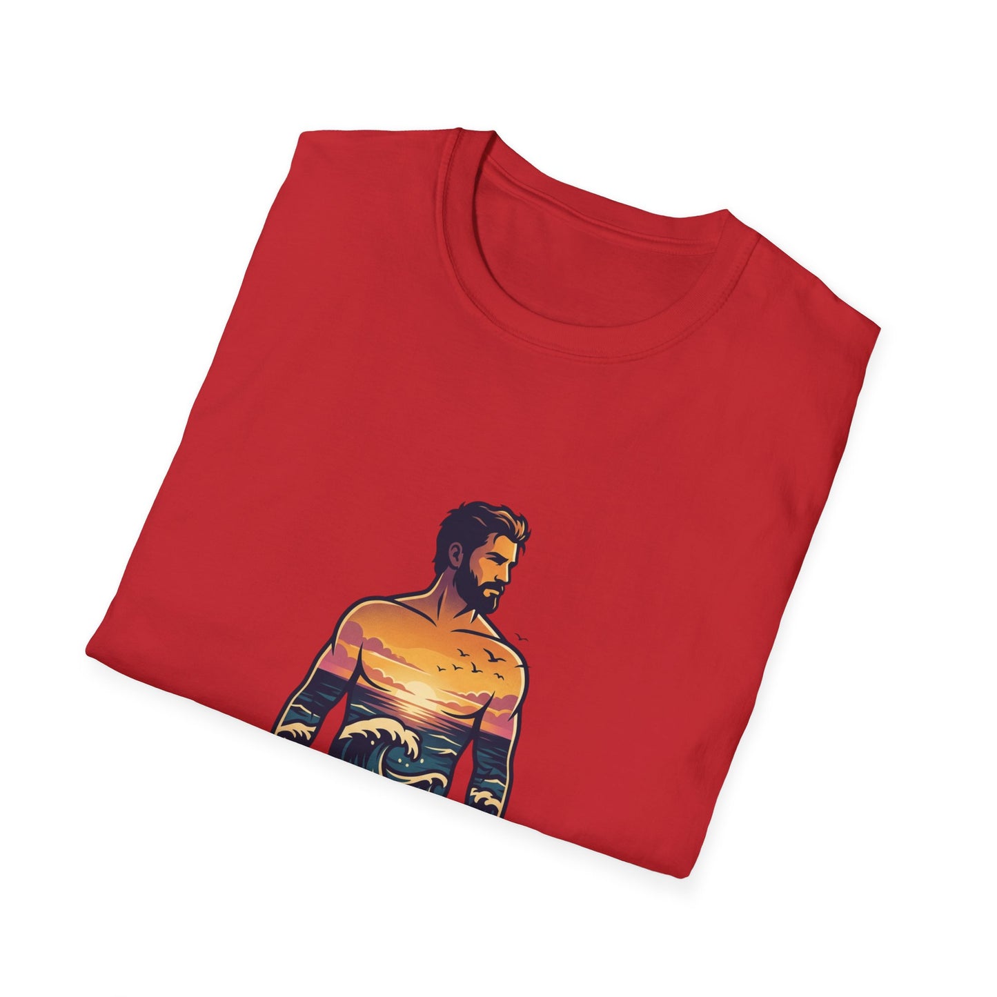Sunset Surf Silhouette T-Shirt | Ocean Wave Man Tricou Personalizat Gildan 64000 – Bumbac Premium, Fit Modern & Confort Zilnic