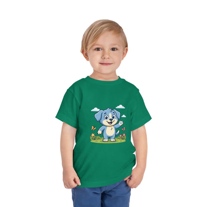 Blue Puppy Cartoon Toddler Tee | Cute Dog IllustrationTricou Personalizat Copii Bella Canvas® – 100% Bumbac Premium pentru Băieți și Fetițe 2T–5T | Tricou Personalizat Confortabil și Colorat