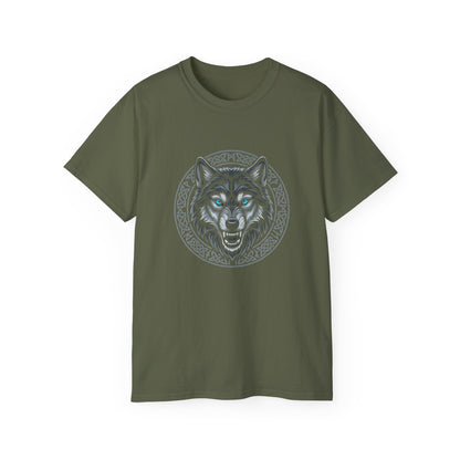 Tricou Lup Unisex Gildan 2000 – Wolf Design Shirt, Nordic Style Tee, Tricou Masculin Puternic, Cadou pentru Iubitori de Lupi