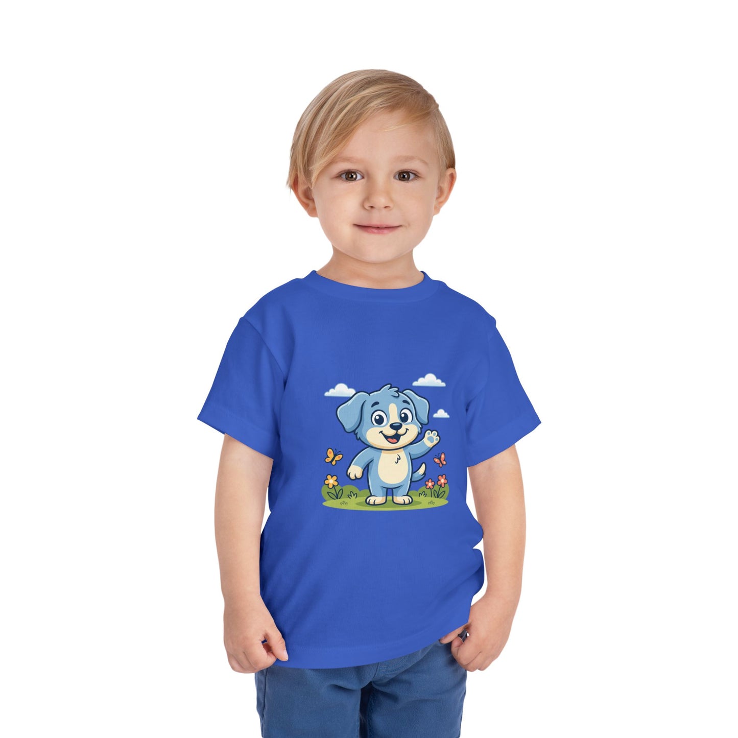 Blue Puppy Cartoon Toddler Tee | Cute Dog IllustrationTricou Personalizat Copii Bella Canvas® – 100% Bumbac Premium pentru Băieți și Fetițe 2T–5T | Tricou Personalizat Confortabil și Colorat