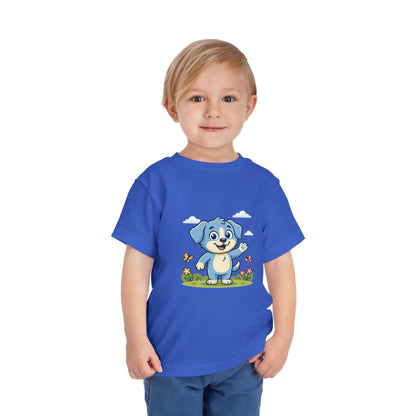 Blue Puppy Cartoon Toddler Tee | Cute Dog IllustrationTricou Personalizat Copii Bella Canvas® – 100% Bumbac Premium pentru Băieți și Fetițe 2T–5T | Tricou Personalizat Confortabil și Colorat