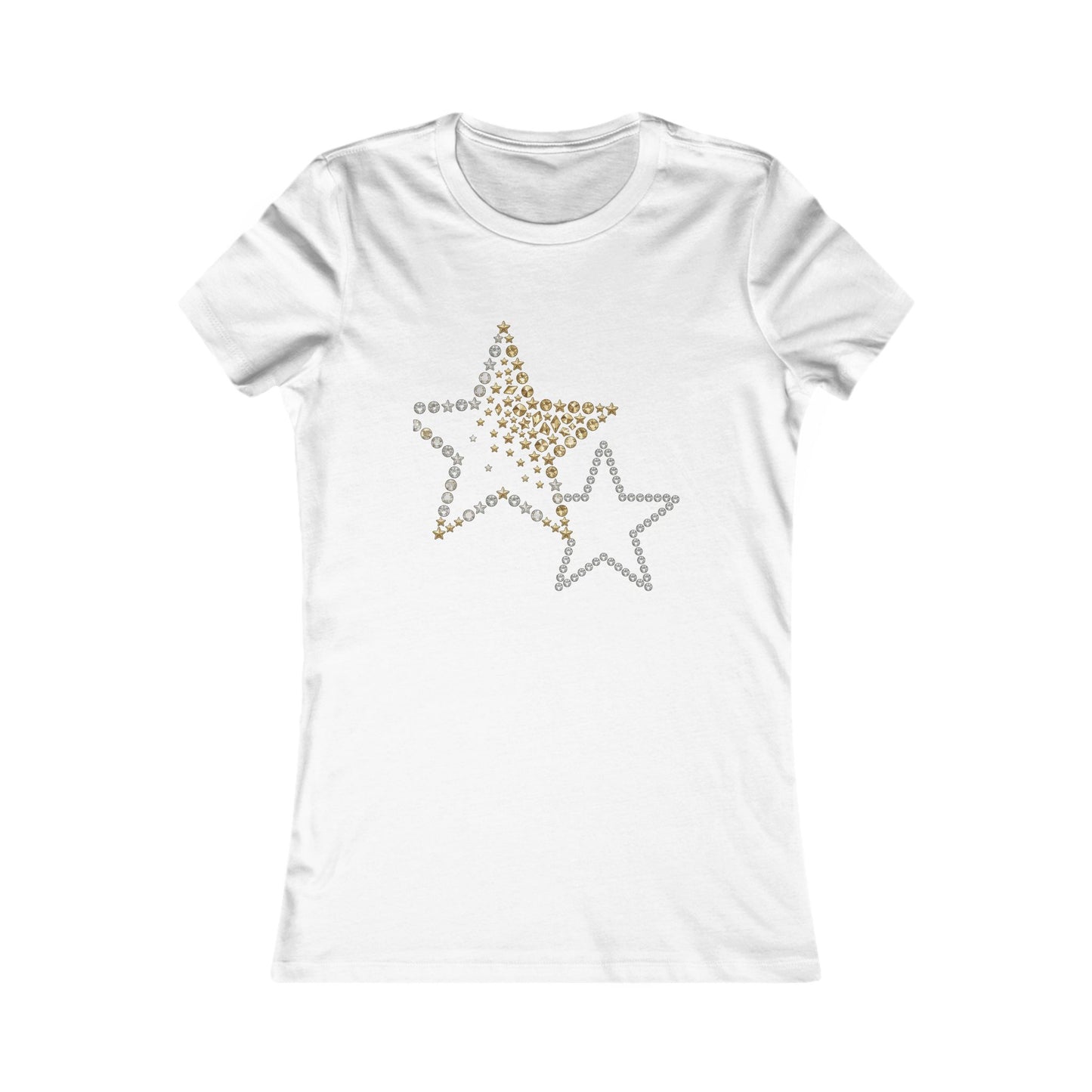 Rhinestone Star Trio Tee | Sparkle Gold Silver Star Tricou Damă Premium – Design Modern & Confort 100% Bumbac