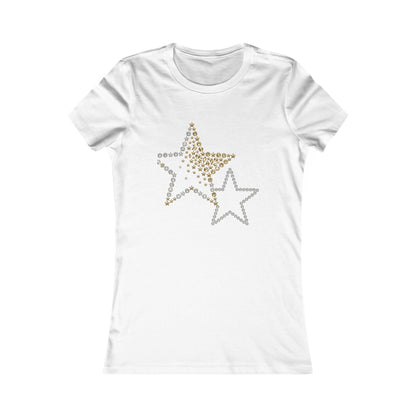 Rhinestone Star Trio Tee | Sparkle Gold Silver Star Tricou Damă Premium – Design Modern & Confort 100% Bumbac