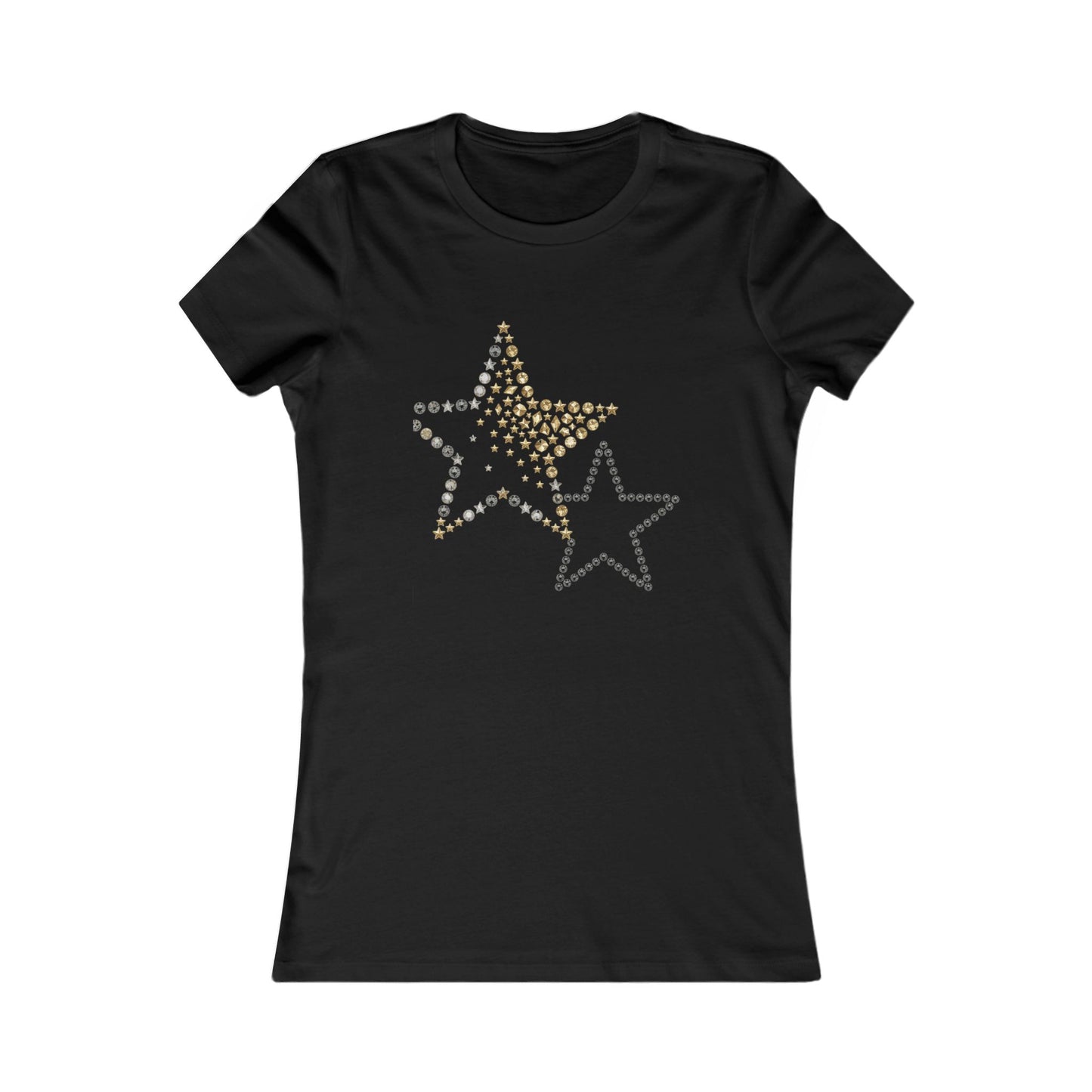 Rhinestone Star Trio Tee | Sparkle Gold Silver Star Tricou Damă Premium – Design Modern & Confort 100% Bumbac