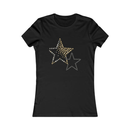 Rhinestone Star Trio Tee | Sparkle Gold Silver Star Tricou Damă Premium – Design Modern & Confort 100% Bumbac