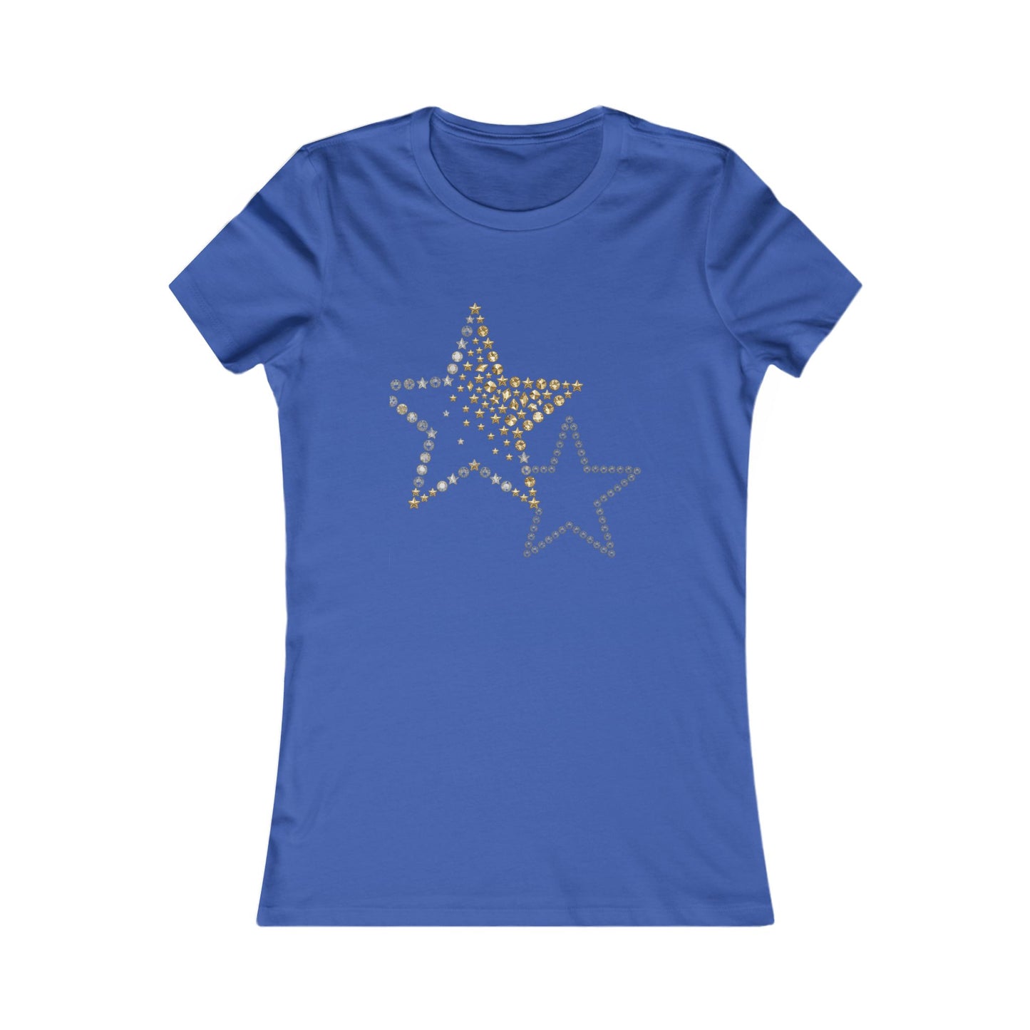 Rhinestone Star Trio Tee | Sparkle Gold Silver Star Tricou Damă Premium – Design Modern & Confort 100% Bumbac