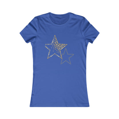 Rhinestone Star Trio Tee | Sparkle Gold Silver Star Tricou Damă Premium – Design Modern & Confort 100% Bumbac