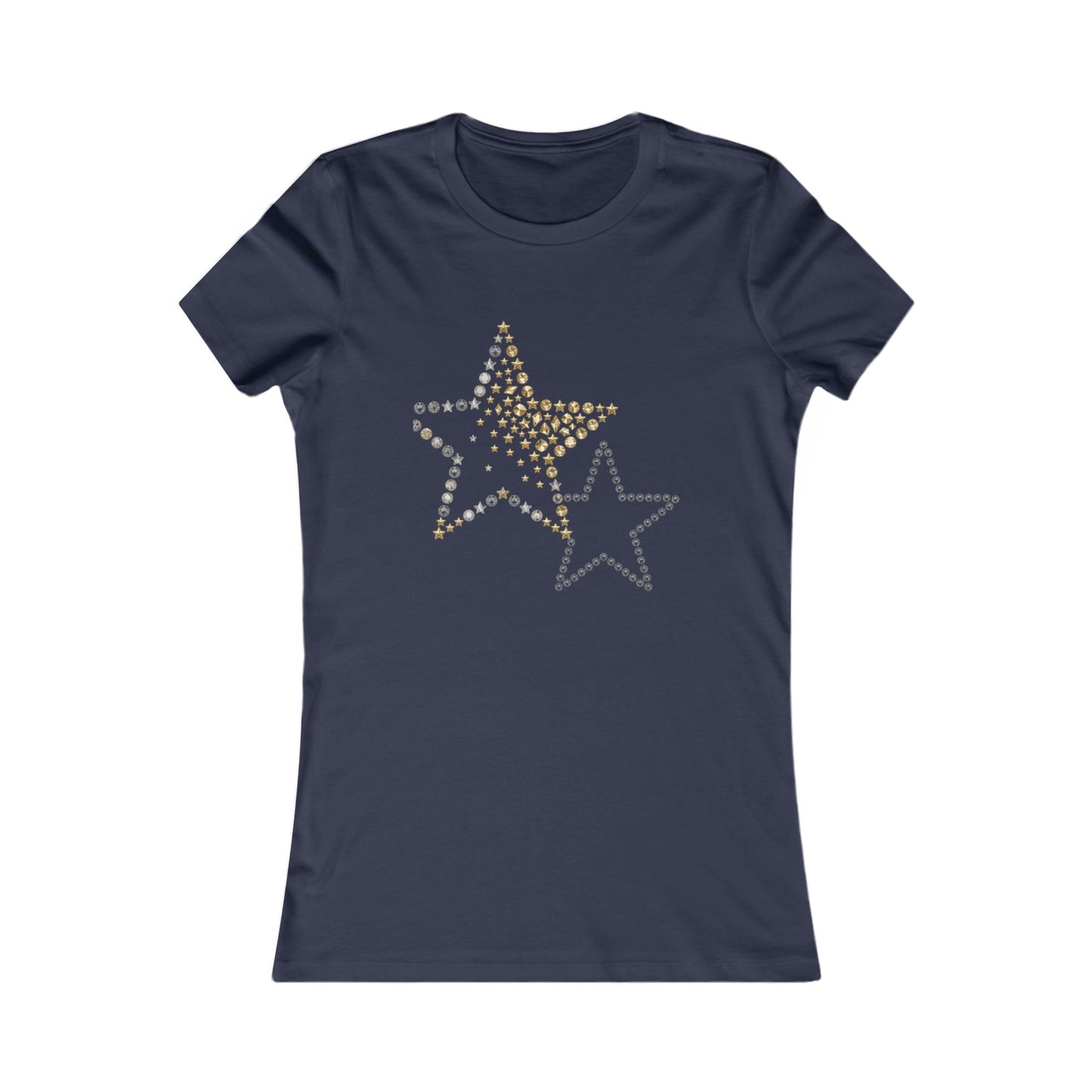 Rhinestone Star Trio Tee | Sparkle Gold Silver Star Tricou Damă Premium – Design Modern & Confort 100% Bumbac