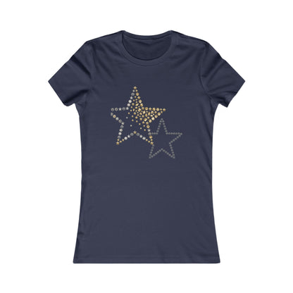 Rhinestone Star Trio Tee | Sparkle Gold Silver Star Tricou Damă Premium – Design Modern & Confort 100% Bumbac