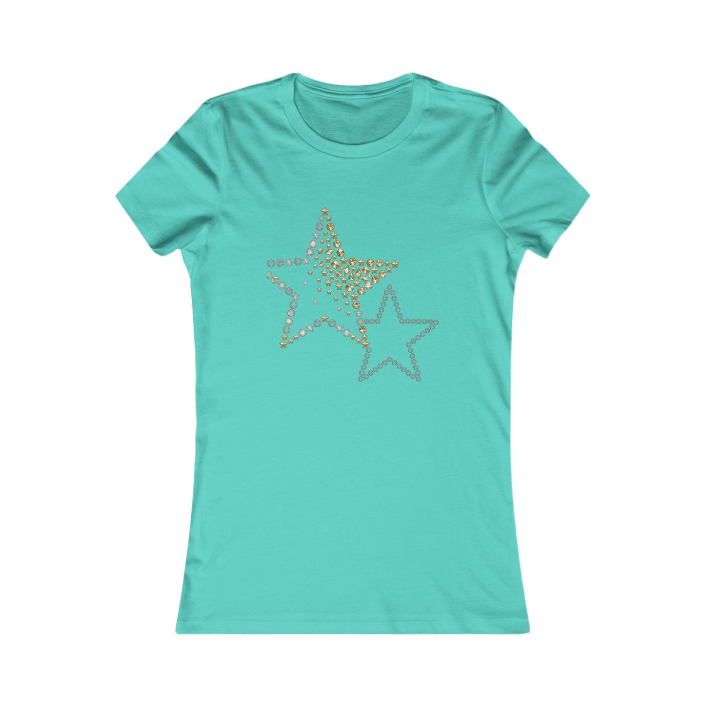 Rhinestone Star Trio Tee | Sparkle Gold Silver Star Tricou Damă Premium – Design Modern & Confort 100% Bumbac