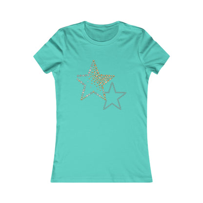 Rhinestone Star Trio Tee | Sparkle Gold Silver Star Tricou Damă Premium – Design Modern & Confort 100% Bumbac