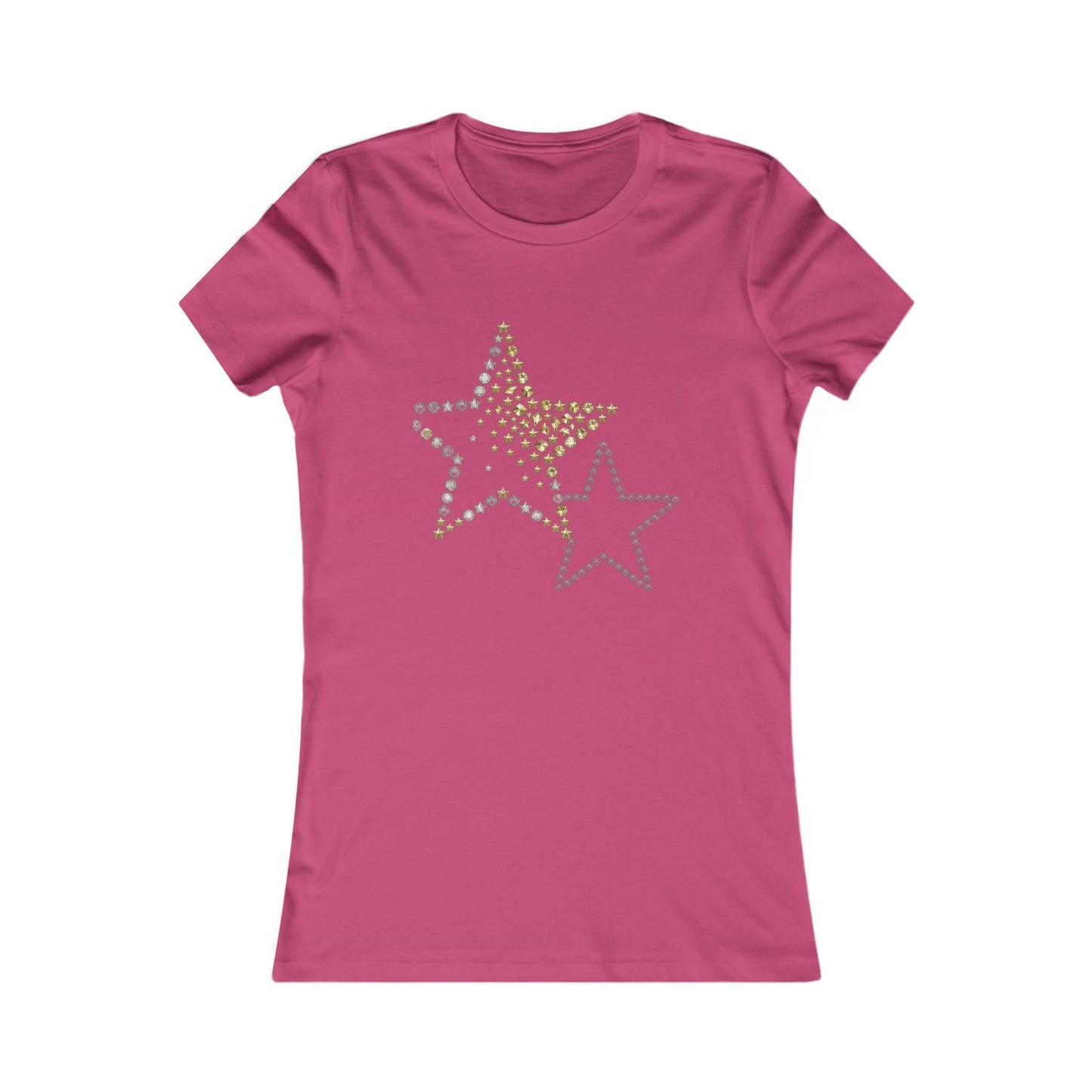 Rhinestone Star Trio Tee | Sparkle Gold Silver Star Tricou Damă Premium – Design Modern & Confort 100% Bumbac