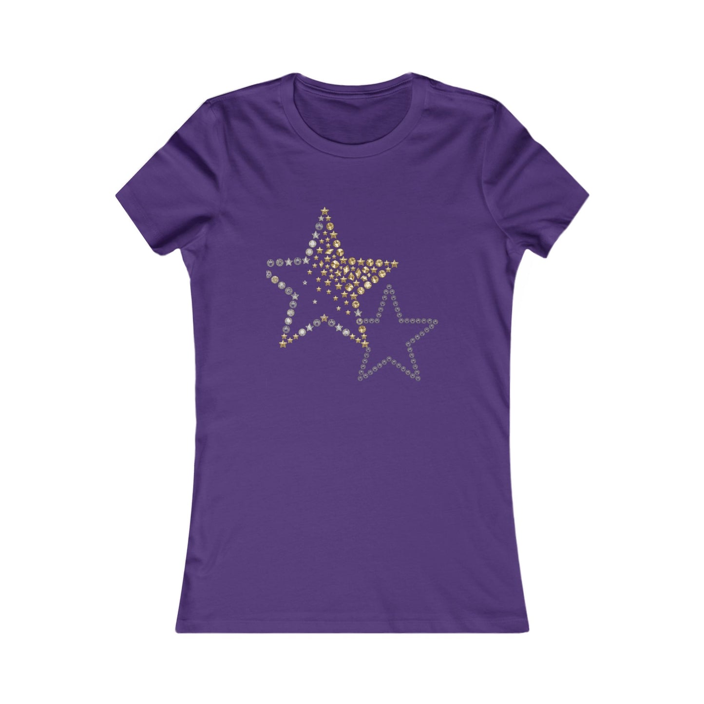Rhinestone Star Trio Tee | Sparkle Gold Silver Star Tricou Damă Premium – Design Modern & Confort 100% Bumbac