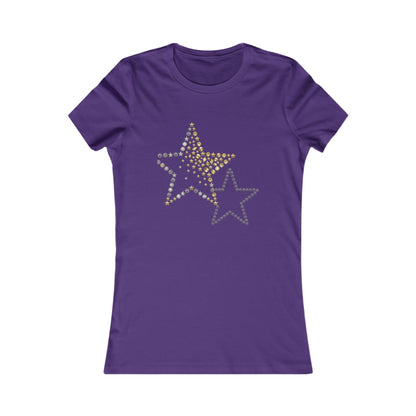 Rhinestone Star Trio Tee | Sparkle Gold Silver Star Tricou Damă Premium – Design Modern & Confort 100% Bumbac