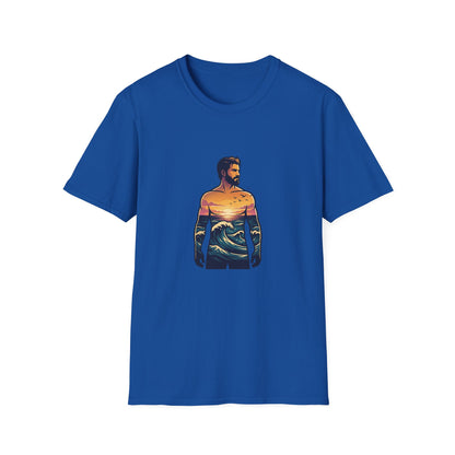 Sunset Surf Silhouette T-Shirt | Ocean Wave Man Tricou Personalizat Gildan 64000 – Bumbac Premium, Fit Modern & Confort Zilnic