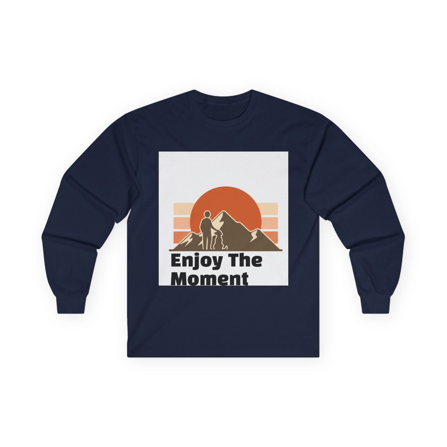 Long Sleeve Tee — "Enjoy The Moment" Retro Sunset Hiking Shirt