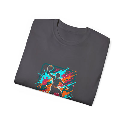 Abstract Basketball Player Tee | Colorful Silhouette Court Art