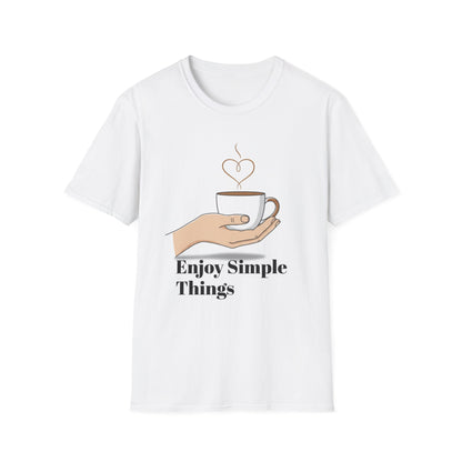 Enjoy Simple Things Coffee Cup T-Shirt | Minimalist Hand Illustration