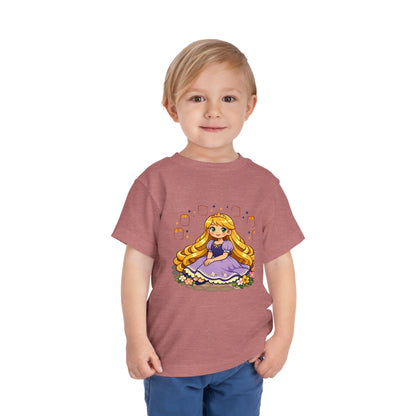Long-Haired Princess Sitting Tee | Cute Fairy Tale Toddler ShirtTricou Personalizat Fetițe Prințesă cu Păr Blond | 100% Bumbac Premium Bella Canvas® 2T–5T