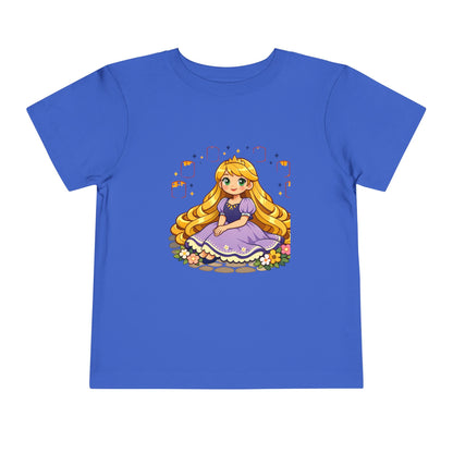 Long-Haired Princess Sitting Tee | Cute Fairy Tale Toddler ShirtTricou Personalizat Fetițe Prințesă cu Păr Blond | 100% Bumbac Premium Bella Canvas® 2T–5T