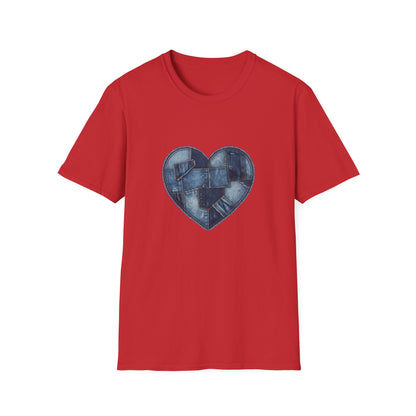 Patchwork Denim Heart T-Shirt | Blue Jean Heart DesignTricou Unisex Premium Gildan Softstyle 64000 – 100% Bumbac & Confort Modern