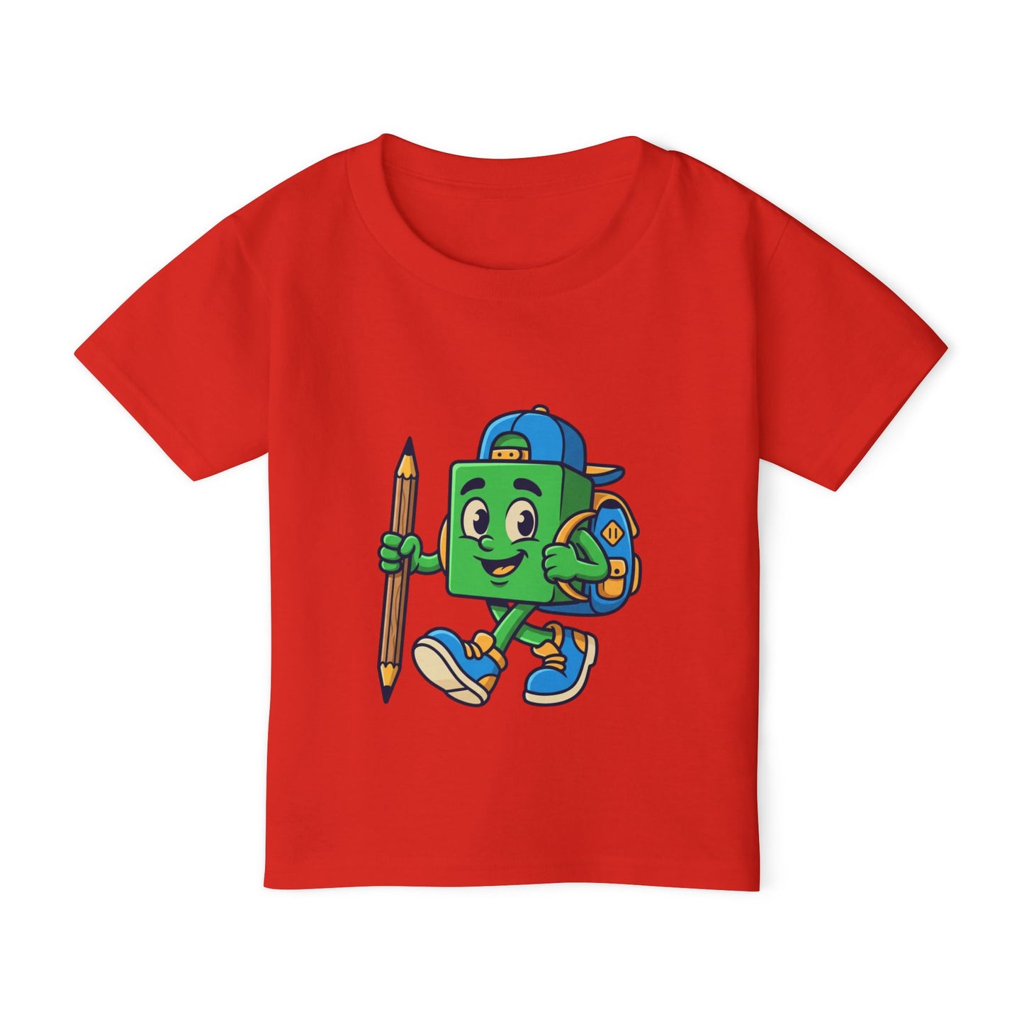 Back-to-School Cartoon Backpack Character Toddler T-shirt | Pencil Walking Kids ShirtTricou Personalizat pentru Băieți cu Aventurier Cartoon | 100% Bumbac Premium pentru Copii