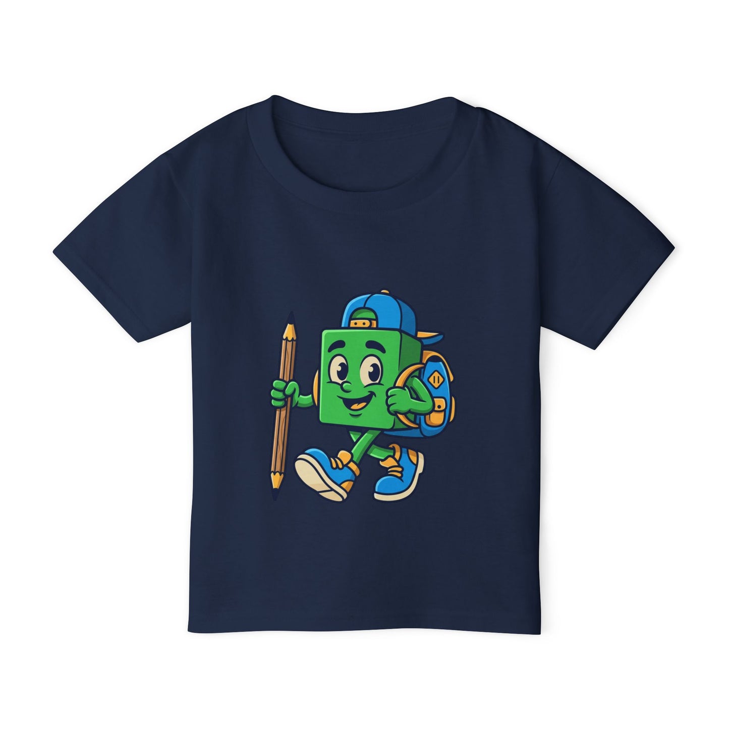 Back-to-School Cartoon Backpack Character Toddler T-shirt | Pencil Walking Kids ShirtTricou Personalizat pentru Băieți cu Aventurier Cartoon | 100% Bumbac Premium pentru Copii