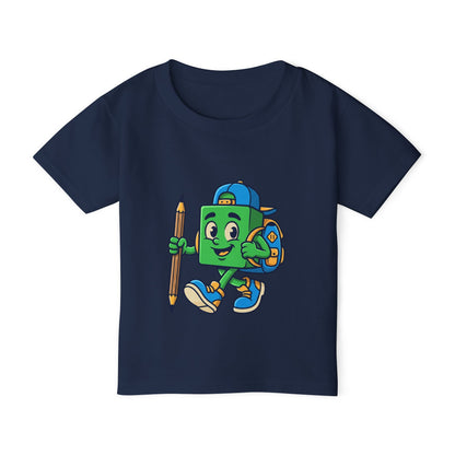 Back-to-School Cartoon Backpack Character Toddler T-shirt | Pencil Walking Kids ShirtTricou Personalizat pentru Băieți cu Aventurier Cartoon | 100% Bumbac Premium pentru Copii