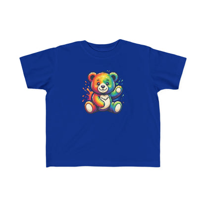 Rainbow Watercolor Teddy Bear Toddler Tee | Cute Kids Tricou Personalizat Copii Ursuleț Colorat | 100% Bumbac Premium | Tricou Băieți 2–6 Ani | Print Expresiv