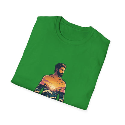 Sunset Surf Silhouette T-Shirt | Ocean Wave Man Tricou Personalizat Gildan 64000 – Bumbac Premium, Fit Modern & Confort Zilnic