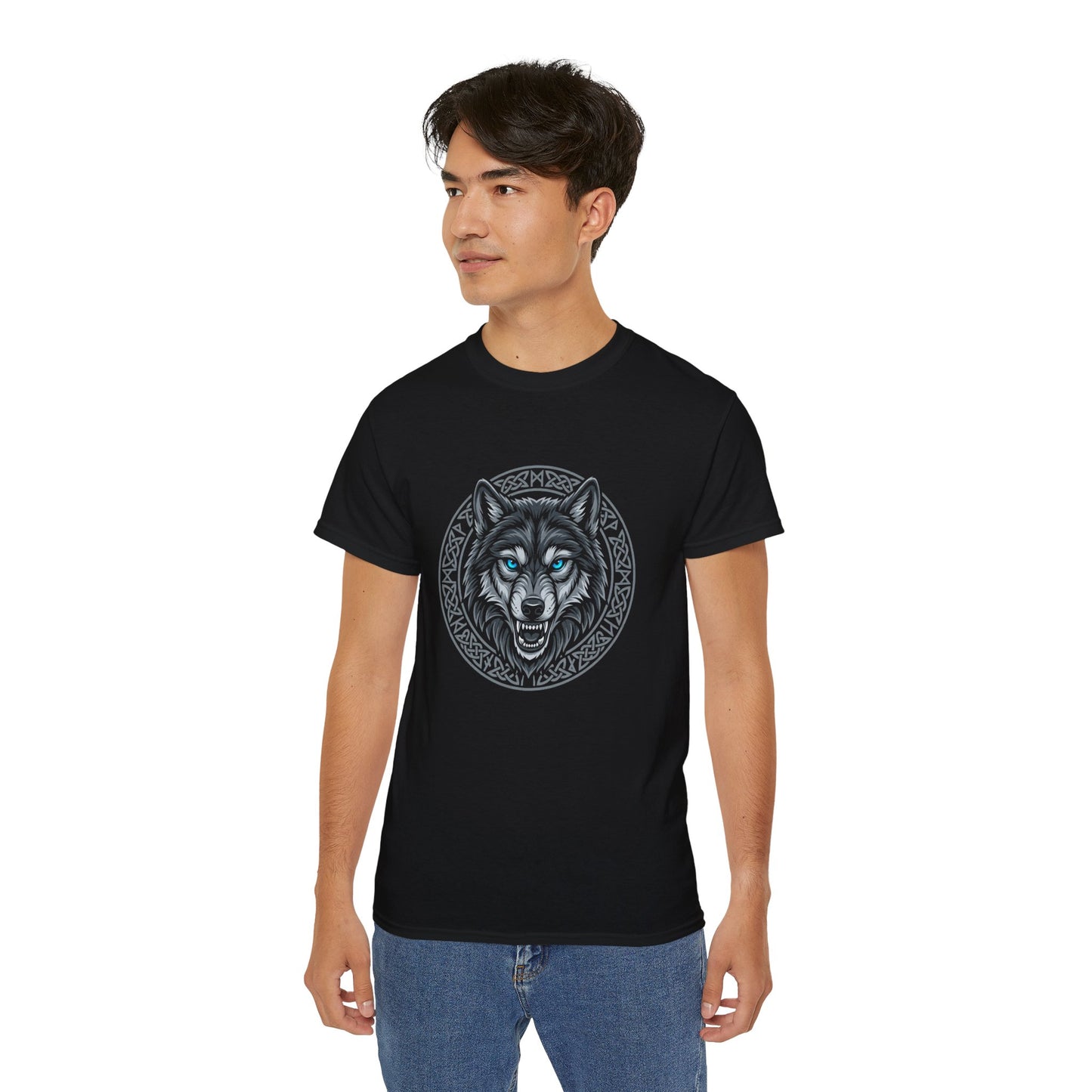 Tricou Lup Unisex Gildan 2000 – Wolf Design Shirt, Nordic Style Tee, Tricou Masculin Puternic, Cadou pentru Iubitori de Lupi