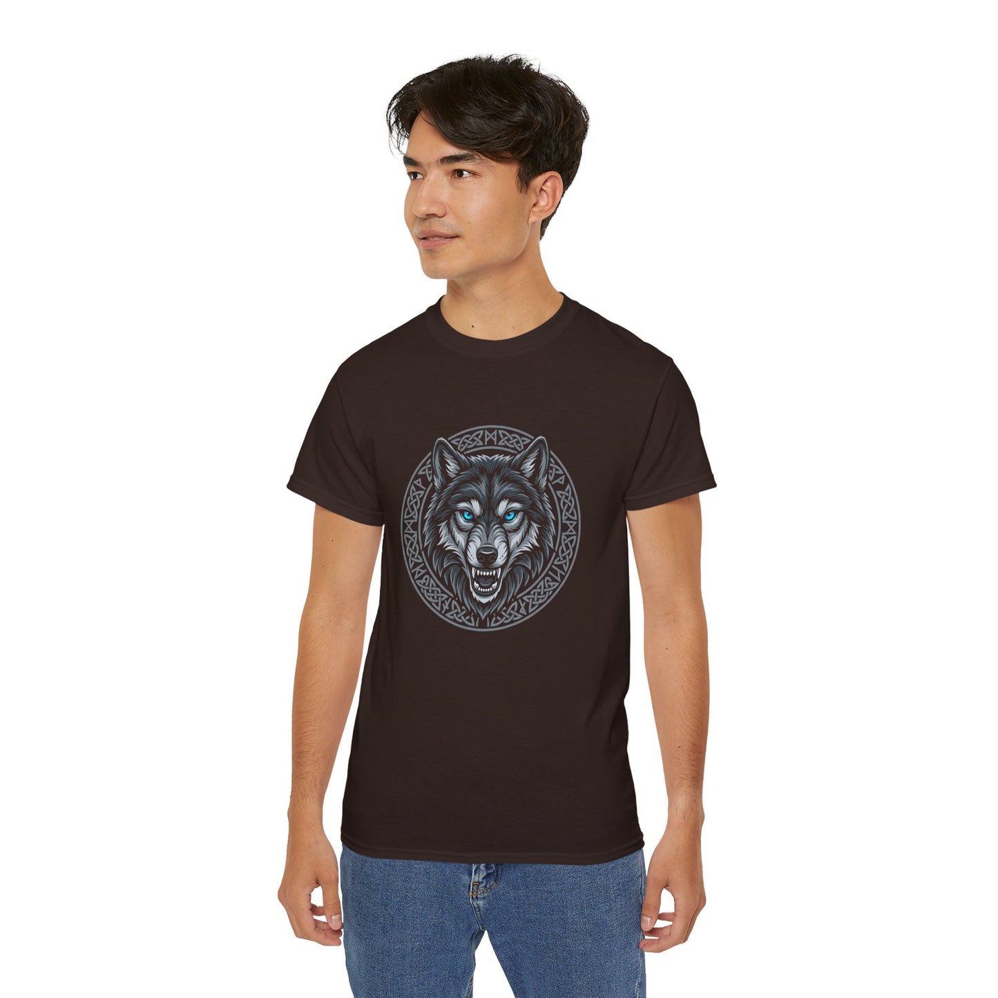 Tricou Lup Unisex Gildan 2000 – Wolf Design Shirt, Nordic Style Tee, Tricou Masculin Puternic, Cadou pentru Iubitori de Lupi