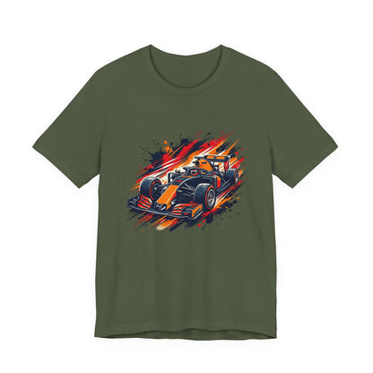 Orange Race Car Tee | Formula Racing Graphic T-ricou Personalizat Formula Racing Red Storm | Bella Canvas® 3001 100% Bumbac Premium Unisex