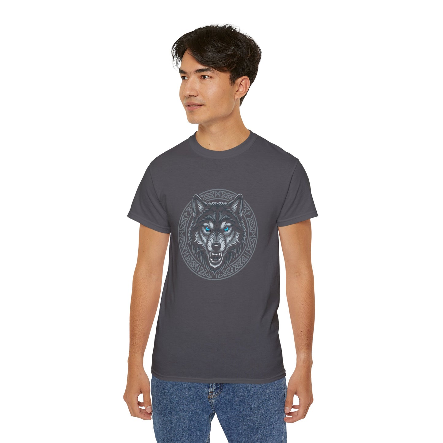 Tricou Lup Unisex Gildan 2000 – Wolf Design Shirt, Nordic Style Tee, Tricou Masculin Puternic, Cadou pentru Iubitori de Lupi