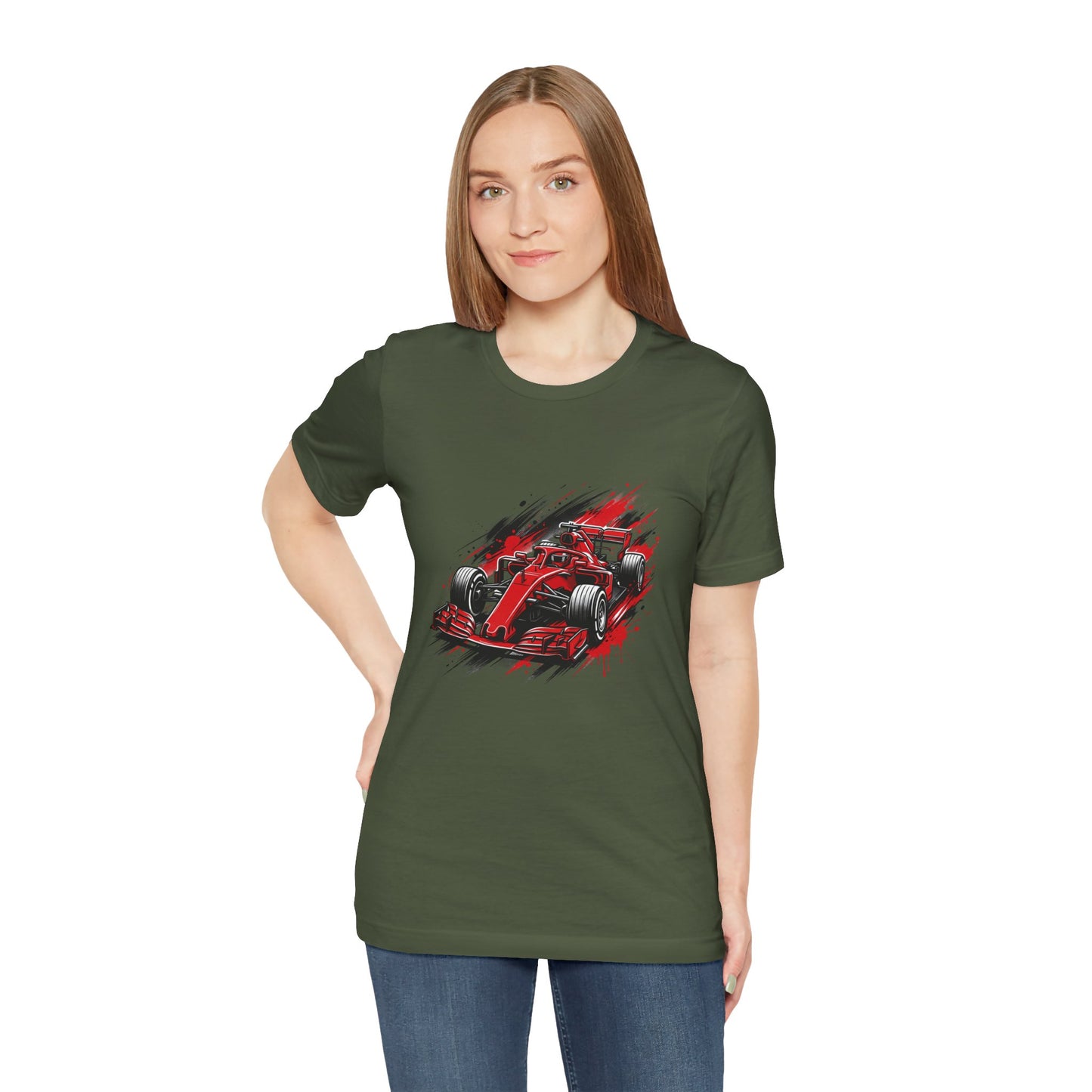 Red Racing Formula Car tee | Race Car T-Tricou Personalizat Formula Racing Red Storm | Bella Canvas® 3001 100% Bumbac Premium Unisex