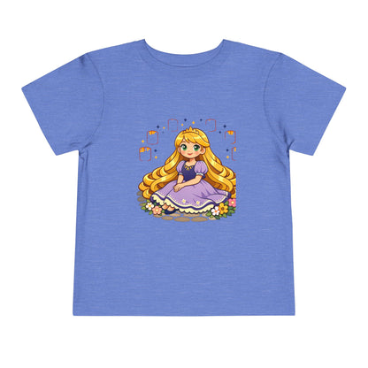 Long-Haired Princess Sitting Tee | Cute Fairy Tale Toddler ShirtTricou Personalizat Fetițe Prințesă cu Păr Blond | 100% Bumbac Premium Bella Canvas® 2T–5T