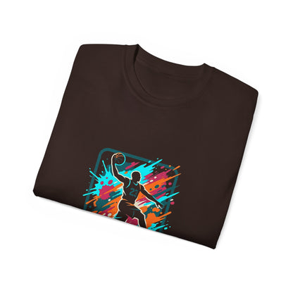 Abstract Basketball Player Tee | Colorful Silhouette Court Art