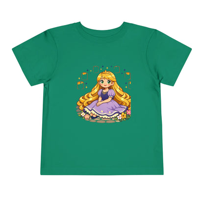 Long-Haired Princess Sitting Tee | Cute Fairy Tale Toddler ShirtTricou Personalizat Fetițe Prințesă cu Păr Blond | 100% Bumbac Premium Bella Canvas® 2T–5T